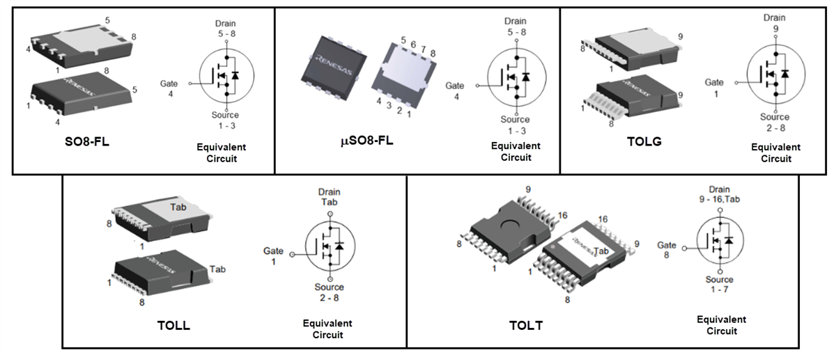 Diagrama de circuito de aplicación - Renesas Electronics MOSFET de potencia REXFET-1 de 100 V y 150 V