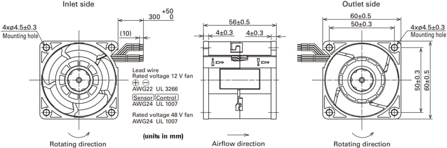 Mechanical Drawing - Sanyo Denki San Ace 60 9CRH High Flow, Counter Rotating Fans