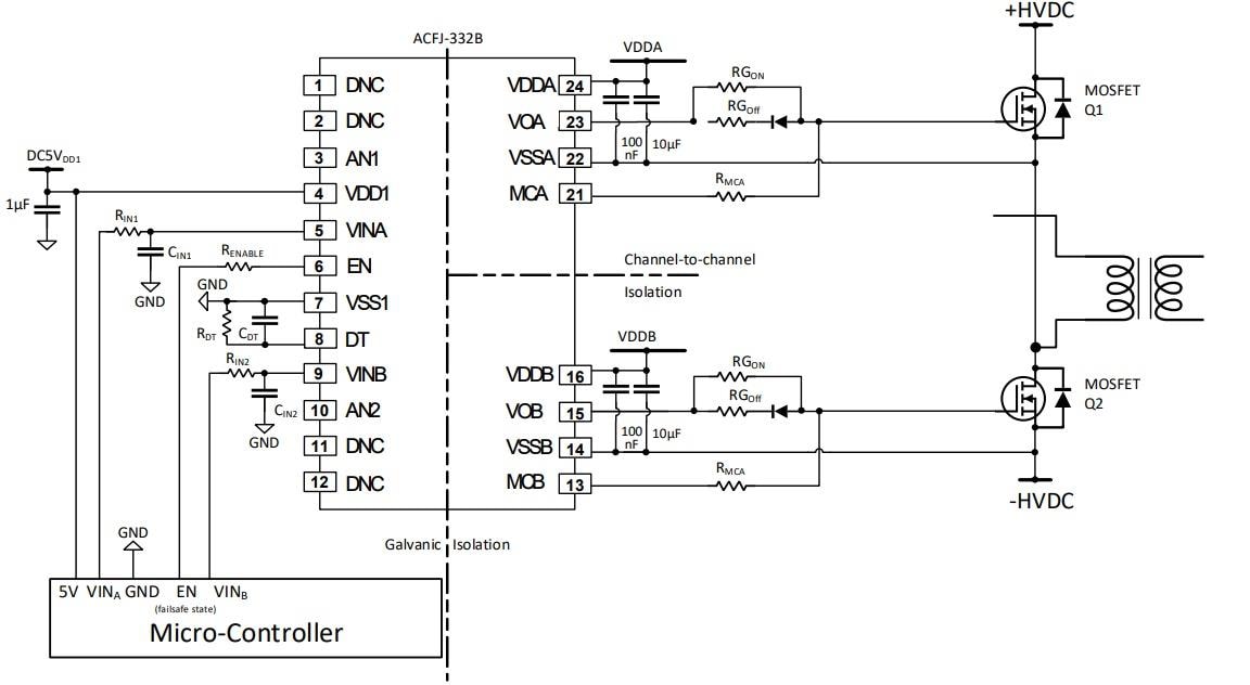 Application Circuit Diagram - Broadcom ACFJ-332B High-Speed Gate Drive Optocouplers