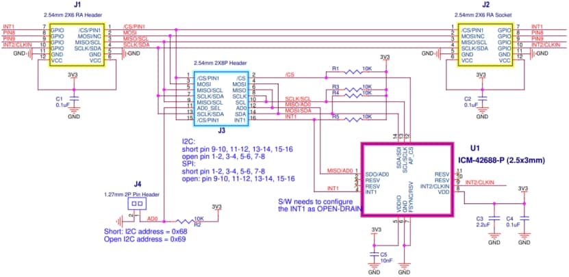 Schematic - TDK InvenSense QCIoT-ICM42688P Pmod™ Evaluation Board