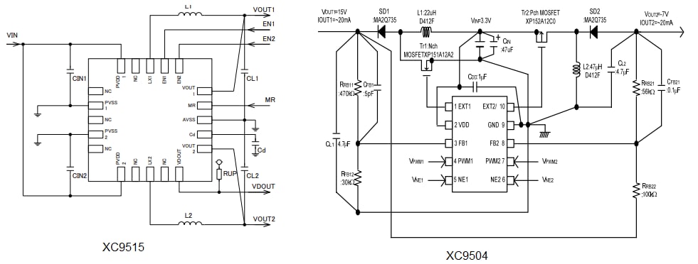 Application Circuit Diagram - Torex Semiconductor XC95x Step-Up/Step-Down DC/DC Controller ICs