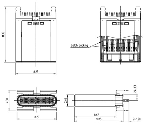 Dibujo mecánico - Hirose Electric Conectores USB Type-C® CX81B 