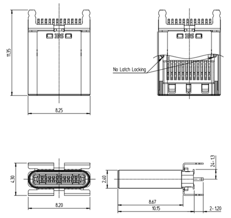 Dibujo mecánico - Hirose Electric Conectores USB Type-C® CX81B 