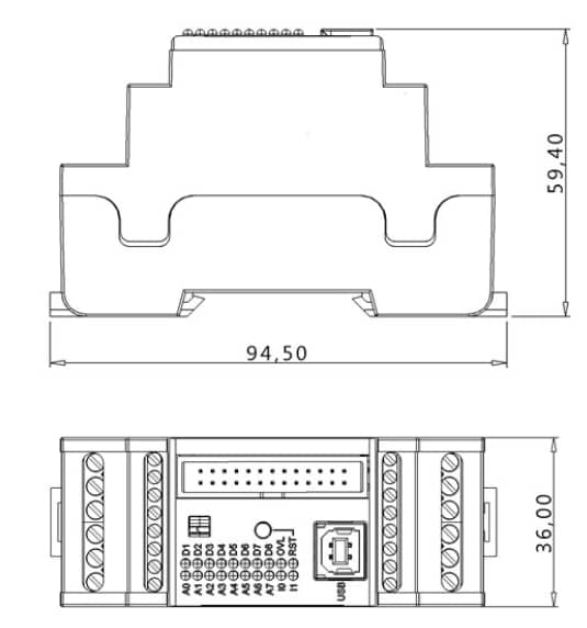 Mechanical Drawing - Industrial Shields Controllino MINI Programmable Logic Controllers