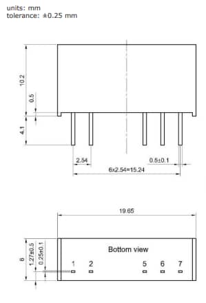 Mechanical Drawing - CUI Inc DRM1-S 1W DC-DC Converters