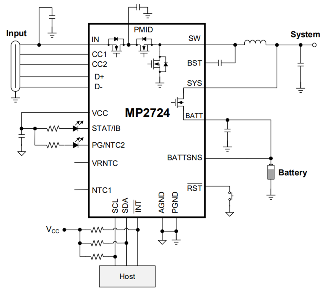 Application Circuit Diagram - Monolithic Power Systems (MPS) MP2724 I2C Controlled Buck Charger