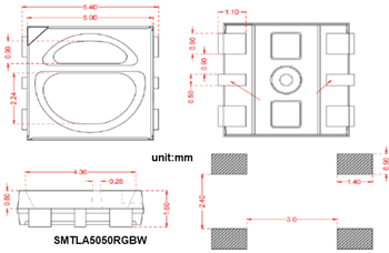 Mechanical Drawing - BIVAR 5050 addressable RGB/RGBW Multi-Color LEDs