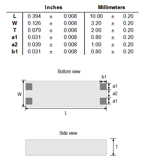 Dibujo mecánico - Bourns Inductores de chip de modo común SRF3225TAP