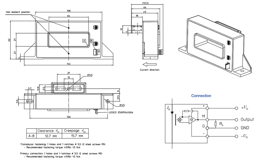 Mechanical Drawing - LEM HAX Board Mount Current Sensors
