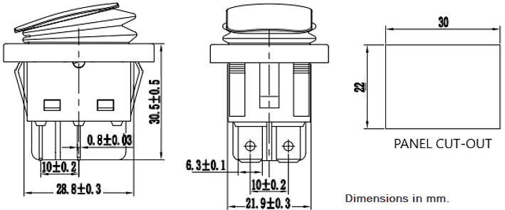 Mechanical Drawing - Bulgin 7500 Rocker Switches