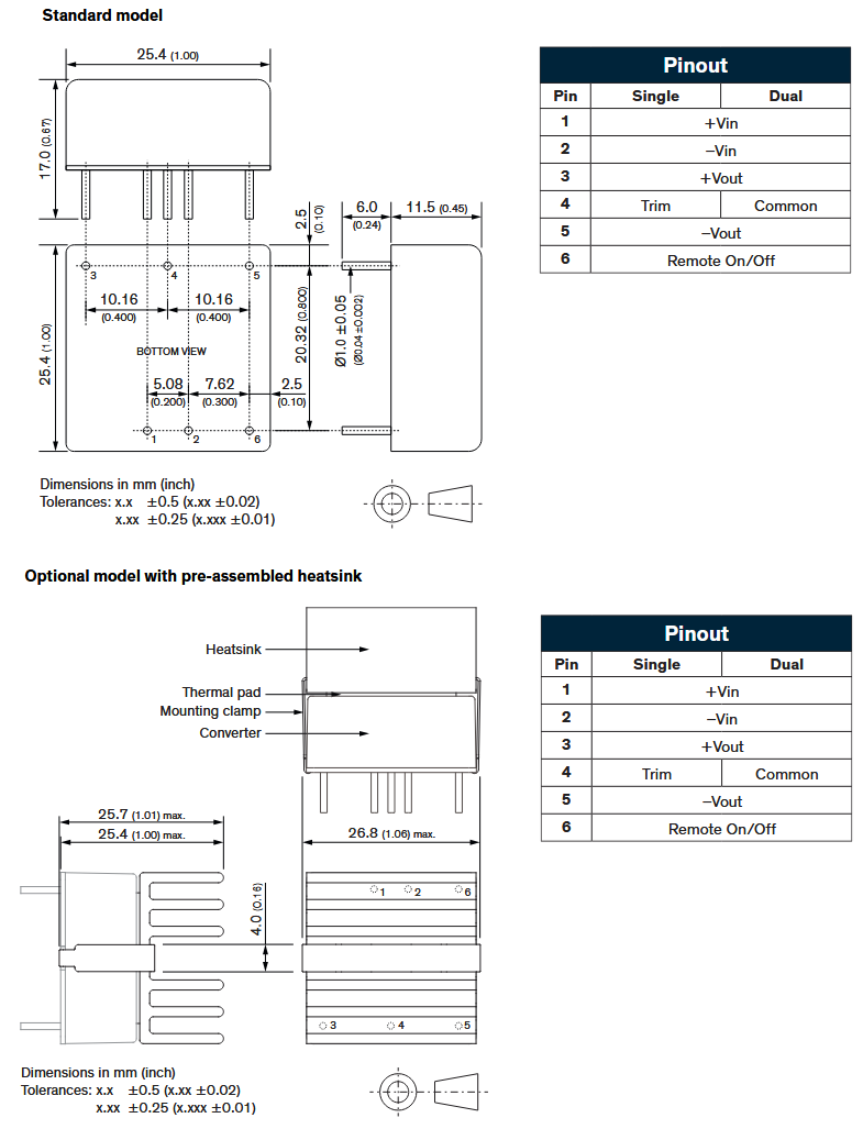 Mechanical Drawing - TRACO Power THL 40WI 40W DC/DC Converters