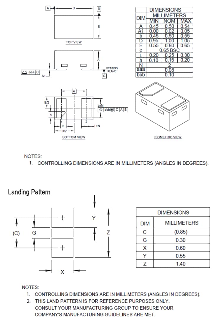 Mechanical Drawing - Semtech SVS03331P1RBQ Low Capacitance TVS Diode