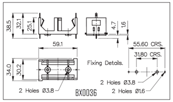 Mechanical Drawing - Bulgin BX Battery Holders