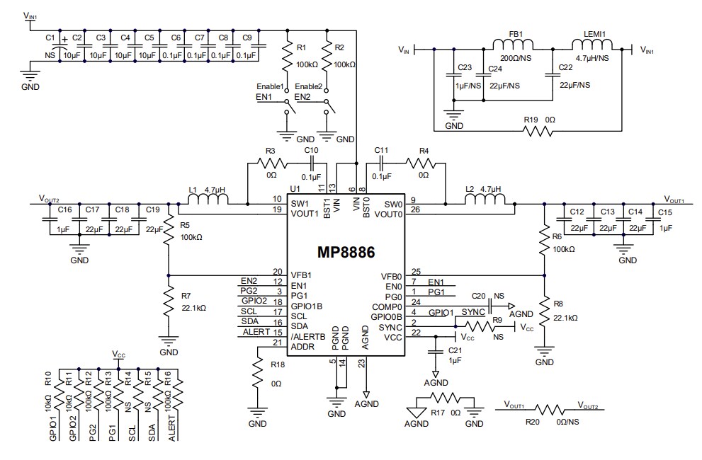Schematic - Monolithic Power Systems (MPS) EVL8886-U-00A Evaluation Board