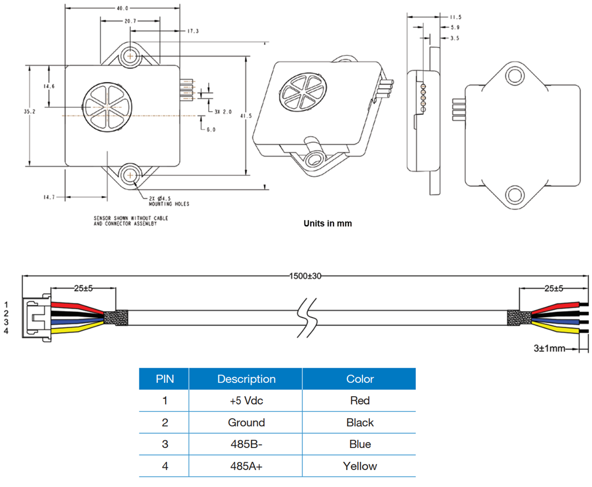 Dibujo mecánico - Amphenol Advanced Sensors Kit de evaluación y sensores de detección de refrigerante T3400 A2L