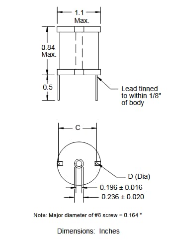Mechanical Drawing - Bourns 1130 Series High-Current Chokes