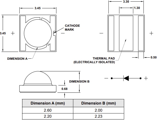 Mechanical Drawing - Broadcom ASM3x 3W 3535 Surface-Mount LEDs